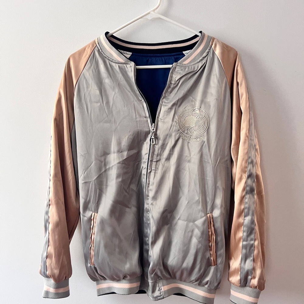 The "OPENING CEREMONY Reversible Embroidered Silk-satin Jacket - Picture 2 of 3